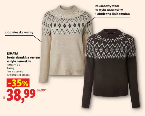 Sweter damski ze wzorem w stylu norweskim Esmara promocja w Lidl