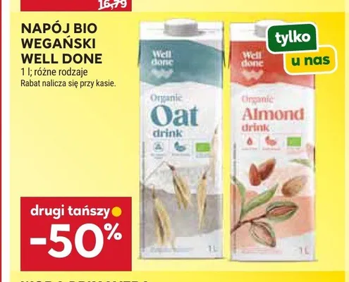 Napój bio wegański WELL DONE Almond drink promocja w Stokrotka