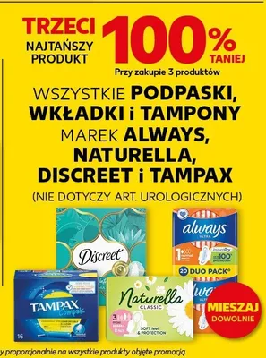 Podpaski, wkładki i tampony marek Always, Naturella, Discreet i Tampax promocja w Kaufland