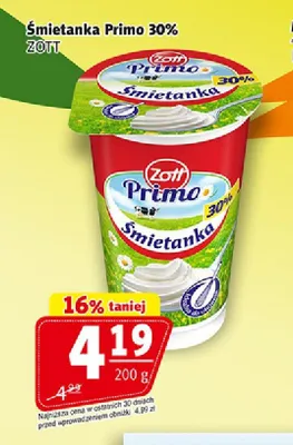 Śmietanka Primo 30% Zott promocja w Prim Market