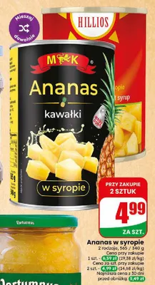 Ananas w puszce kawałki M&K promocja w Dino