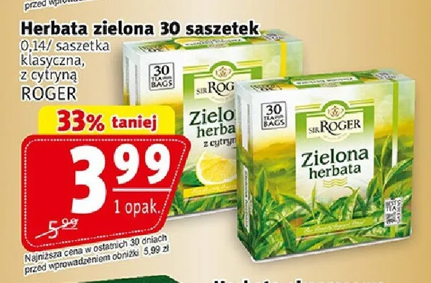 Herbata zielona z cytryną Roger promocja w Prim Market