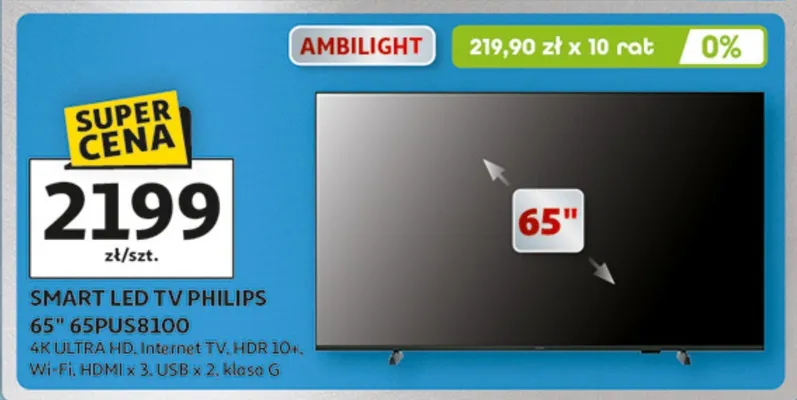 SMART LED TV PHILIPS 65" 65PUS8100 promocja w Auchan