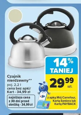 Czajnik nierdzewny 2,2 l promocja w Carrefour