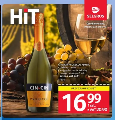 Wino musujące Cin & Cin Prosecco promocja w Selgros