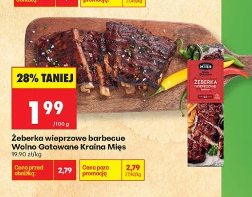 Żeberka wieprzowe barbecue Wolno Gotowane Kraina Mięs promocja w Biedronka