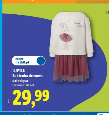 Sukienka dresowa dziecięca Lupilu promocja w Lidl