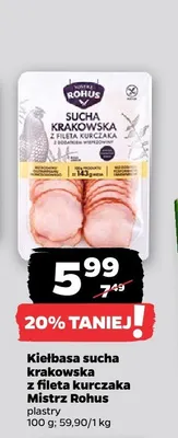 Kiełbasa sucha krakowska z fileta kurczaka Mistrz Rohus promocja w Netto