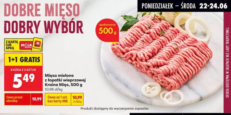 Mięso mielone z łopatki wieprzowej Kraina Mięs promocja w Biedronka