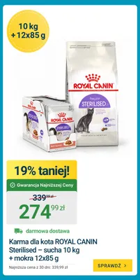 Karma dla kota Royal Canin Sterilised – sucha 10 kg + mokra 12x85 g promocja w ERLI