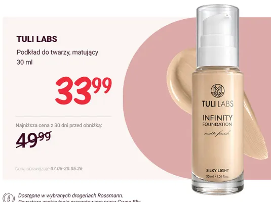 Podkład do twarzy matujący TULI LABS Infinity Foundation promocja w Rossmann