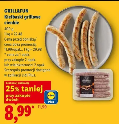 Kiełbaski grillowe cienkie Grill&Fun promocja w Lidl