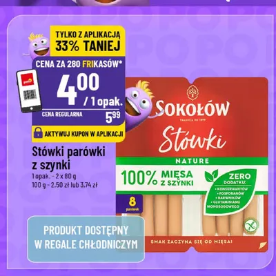 Parówki z szynki Sokołów Stówki Nature 2-pak 80 g promocja w POLOmarket