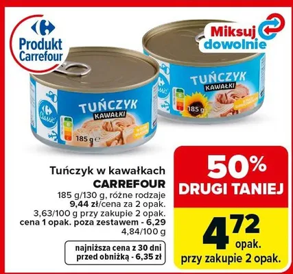 Tuńczyk w kawałkach różne rodzaje promocja w Carrefour