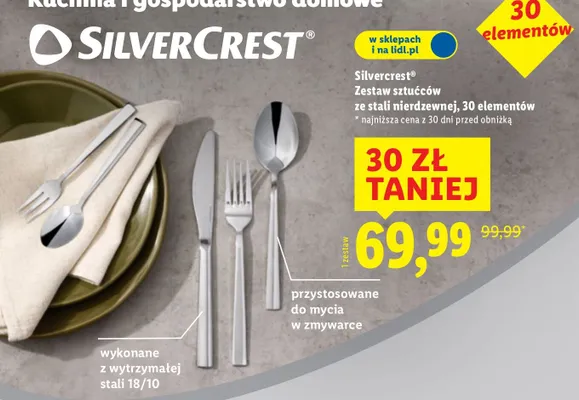 Zestaw sztućców ze stali nierdzewnej, 30 elementów promocja w Lidl