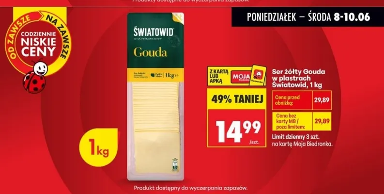 Ser żółty Gouda w plastrach Światowid promocja w Biedronka