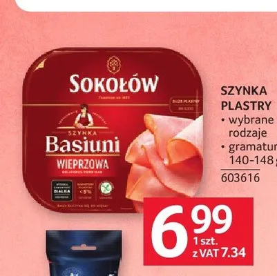 Szynka Basiuni wieprzowa Sokołów plastry promocja w Selgros