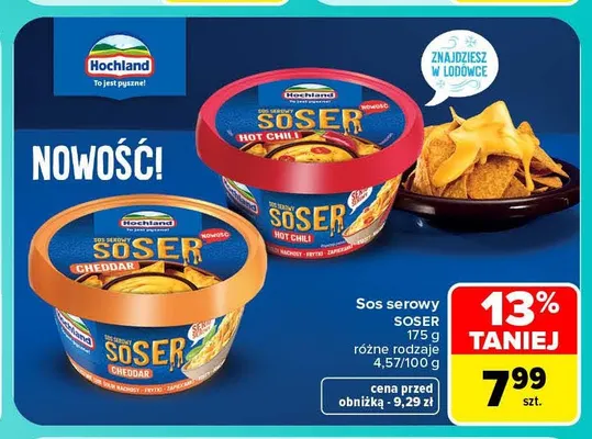 Sos serowy Soser hot chili Hochland promocja w Carrefour Market