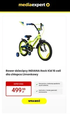 Rower dziecięcy 16 cali dla chłopca limonkowy promocja w Media Expert