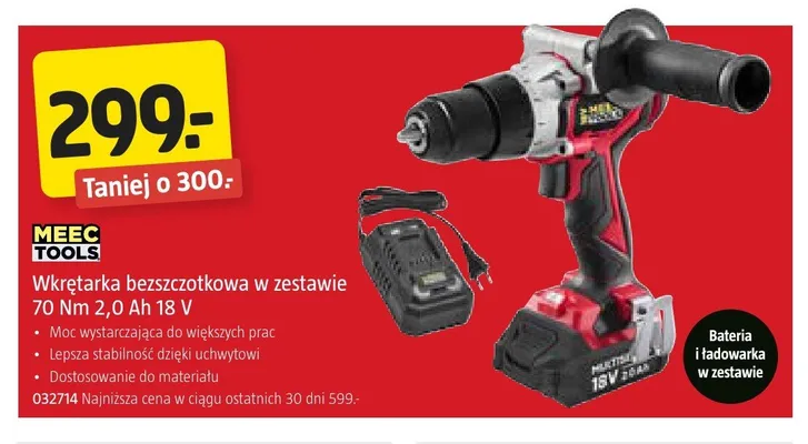 Wkrętarka bezszczotkowa w zestawie Meec Tools promocja w Jula