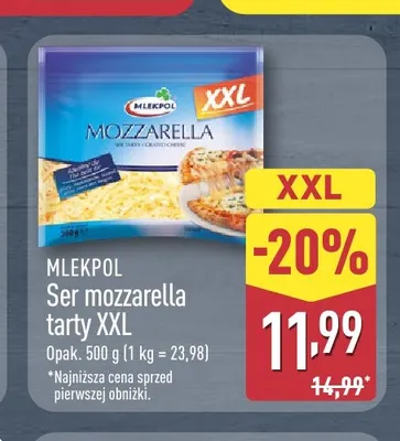 Ser mozzarella tarty Mlekpol XXL promocja w Aldi