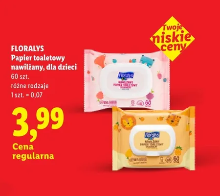 Papier toaletowy nawilżany dla dzieci Floralys promocja w Lidl