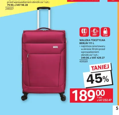 Walizka tekstylna Berlin 111 l promocja w Selgros