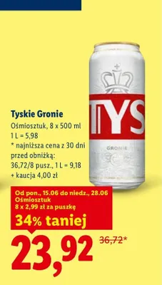 Piwo Tyskie Gronie 8-pak 500 ml promocja w Lidl