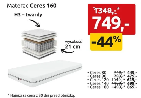 Materac Ceres 160 H3 - twardy promocja w Black Red White