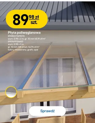 Płyta poliwęglanowa 0,98x2 m gr. 10 mm promocja w Castorama