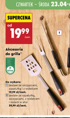 Akcesoria do grilla zestaw ze szczypcami, szpatułką i z widelcem promocja w Biedronka