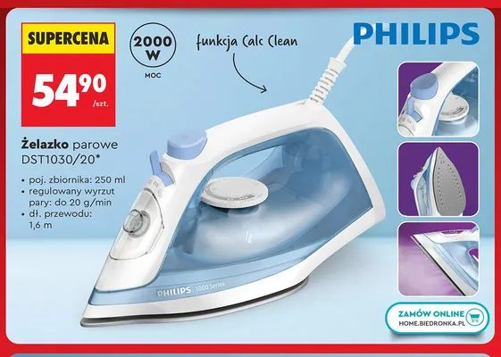Żelazko parowe PHILIPS DST1030/20 2000W promocja w Biedronka