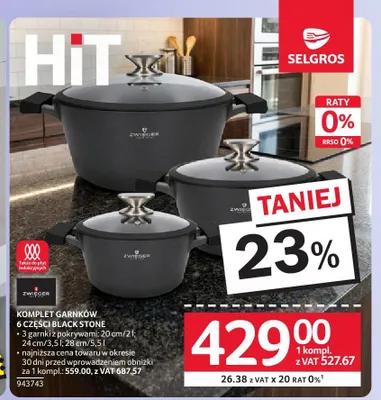 Komplet garnków 6 części Black Stone Zwieger promocja w Selgros