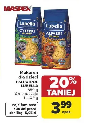 Makaron dla dzieci Psi Patrol Lubella promocja w Carrefour