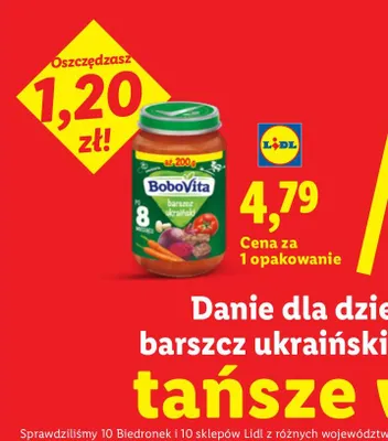 Danie dla dzieci po 8 m-cu barszcz ukraiński BoboVita promocja w Lidl