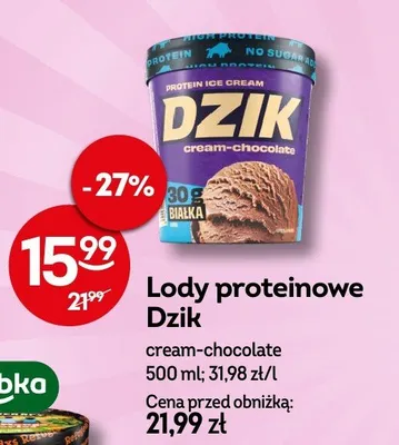 Lody proteinowe Dzik cream-chocolate promocja w Żabka
