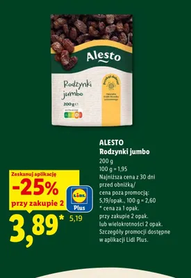 Rodzynki jumbo Alesto promocja w Lidl