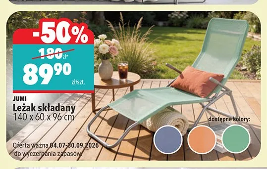 Leżak składany Jumi 140x60x96 cm promocja w Biedronka