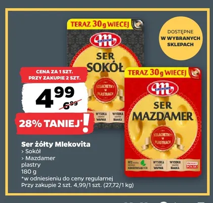 Ser żółty Sokół w plastrach Mlekovita promocja w Netto