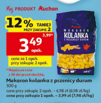 Makaron kolanka z pszenicy durum Auchan promocja w Auchan