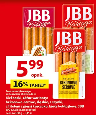 Kiełbaski bekonowo-serowe JBB Bałdyga promocja w Auchan