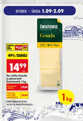 Ser żółty gouda w plastrach Światowid promocja w Biedronka