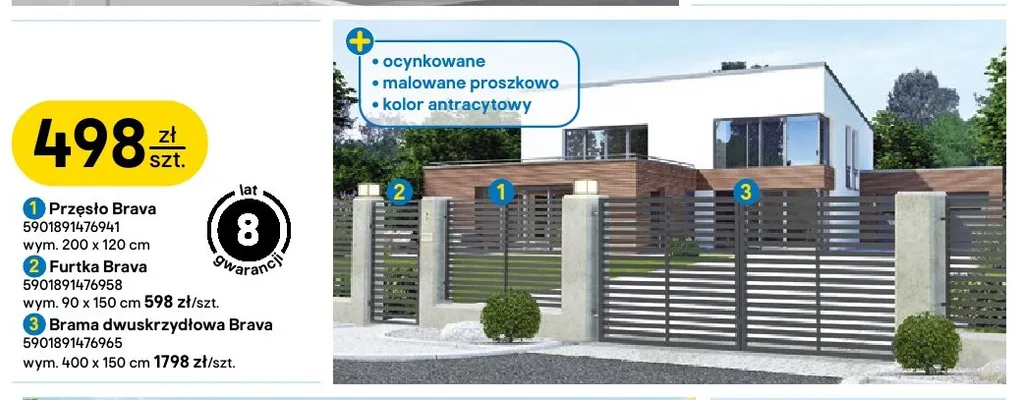 Brama dwuskrzydłowa Brava Polbram promocja w Castorama