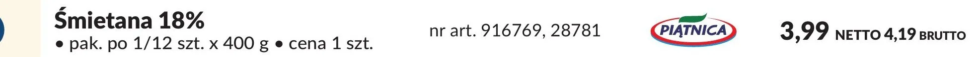 Śmietana 18% Piątnica promocja w Makro
