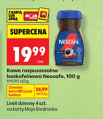 Kawa rozpuszczalna bezkofeinowa Nescafe promocja w Biedronka