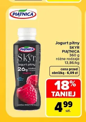 Jogurt pitny Skyr Piątnica malina promocja w Carrefour