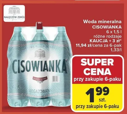 Woda mineralna Cisowianka niegazowana promocja w Carrefour