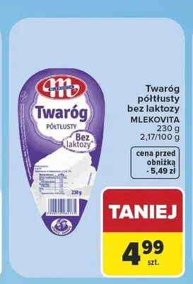 Twaróg półtłusty bez laktozy Mlekovita promocja w Carrefour