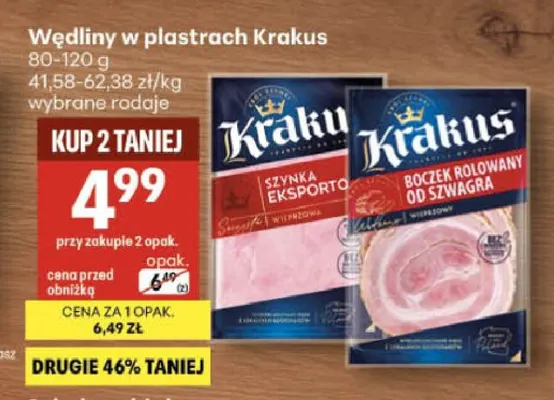 Wędliny w plastrach Krakus szynka eksportowa promocja w Delikatesy Centrum