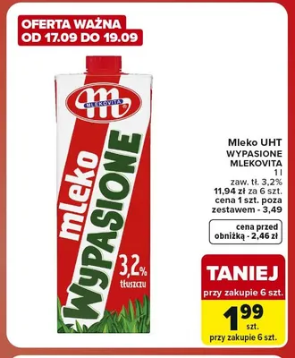 Mleko UHT Wypasione Mlekovita 3,2% promocja w Carrefour Market